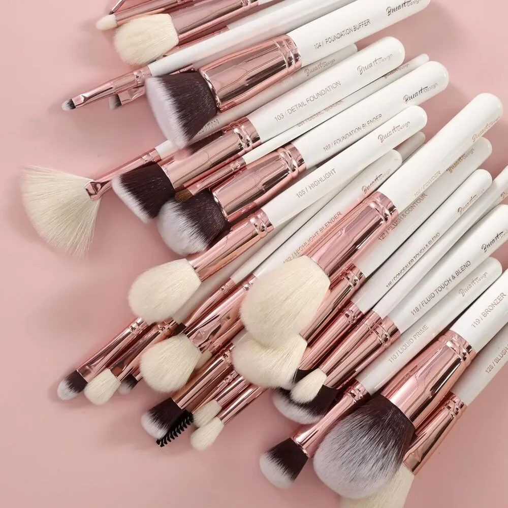 Bueart Design 32Pieces Pearl White Luxury Goat Hair Horse Hair Makeup Brush Set